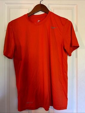 Nike Dri Fit Men’s Short Sleeve Athletic Tee — Orange with Silver Swoosh